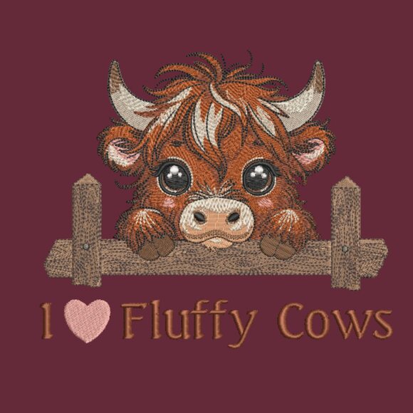 Highland Cow Sweatshirt I Love Fluffy Cows Embroidered Adult Unisex Crewneck - Picture 9 of 16